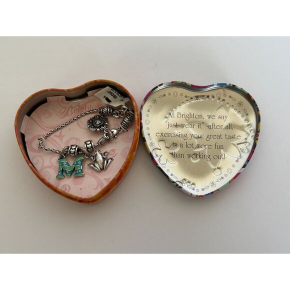 Brighton Barrel Slide Bracelet Charms Frog M Initial In Heart Tin ABCs 7-8 Inch - Picture 8 of 10